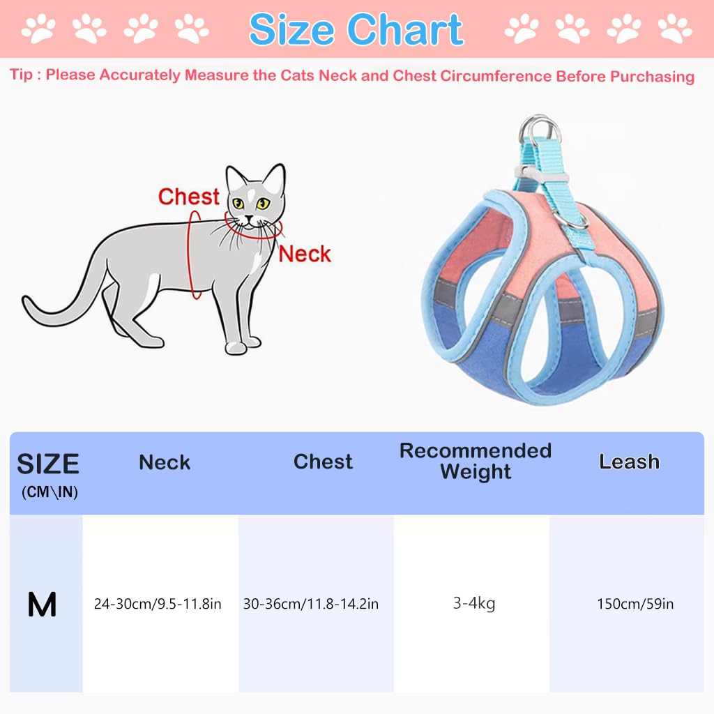 Qpets Cat Harness with Cat Leash for Walking, Adjustable Soft Sturdy Faux Suede Escape Proof Kitten Vest Harness and Leash with Reflective Strip for Large Medium Small Cat(Blue, Pink, M) Qpets Cat Harness with Cat Leash for Walking, Adjustable Soft Sturdy Faux Suede Escape Proof Kitten Vest Harness and Leash with Reflective Strip for Large Medium Small Cat(Blue, Pink, M)